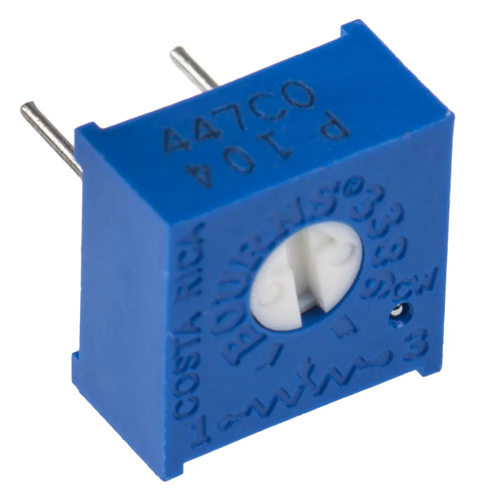 Potenciómetro para PCB Bourns serie 3386, 100kΩ máximo, ±10%, ±100ppm/°C, 0.5W, Montaje en orificio pasante | 3386P-...