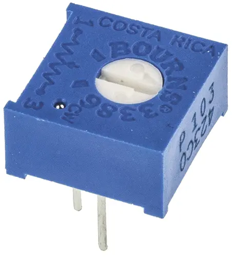 Potenciómetro para PCB Bourns serie 3386, 10kΩ máximo, ±10%, ±100ppm/°C, 0.5W, Montaje en orificio pasante | 3386P-1...