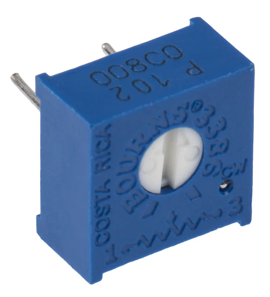 Potenciómetro para PCB Bourns serie 3386, 1kΩ máximo, ±10%, ±100ppm/°C, 0.5W, Montaje en orificio pasante | 3386P-1-...