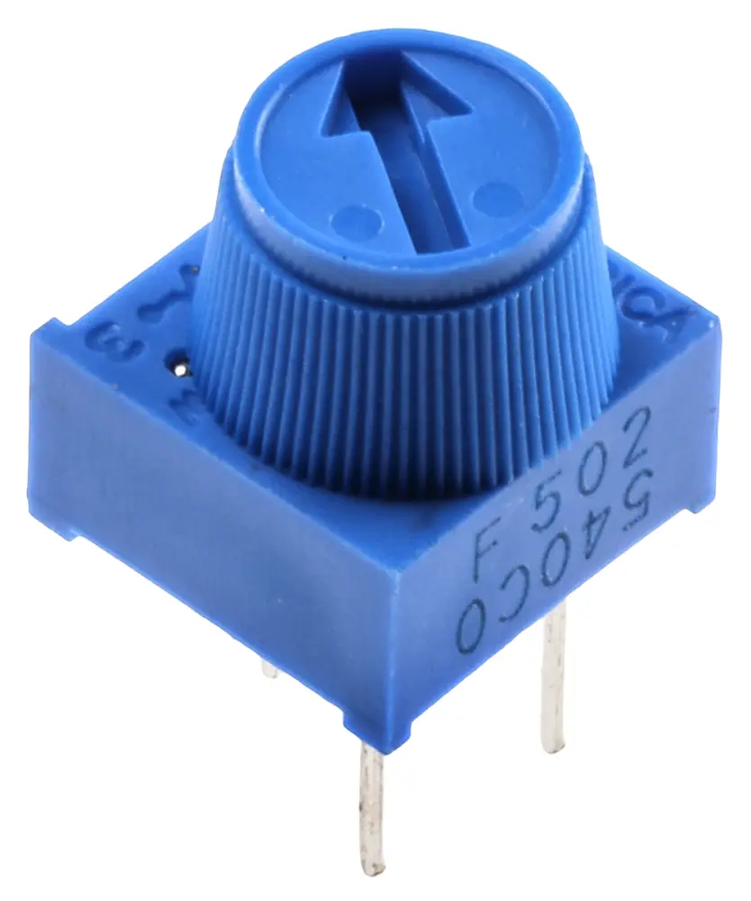 Potenciómetro para PCB Bourns serie 3386, 5kΩ máximo, ±10%, ±100ppm/°C, 0.5W, Montaje en orificio pasante | 3386F-1-...