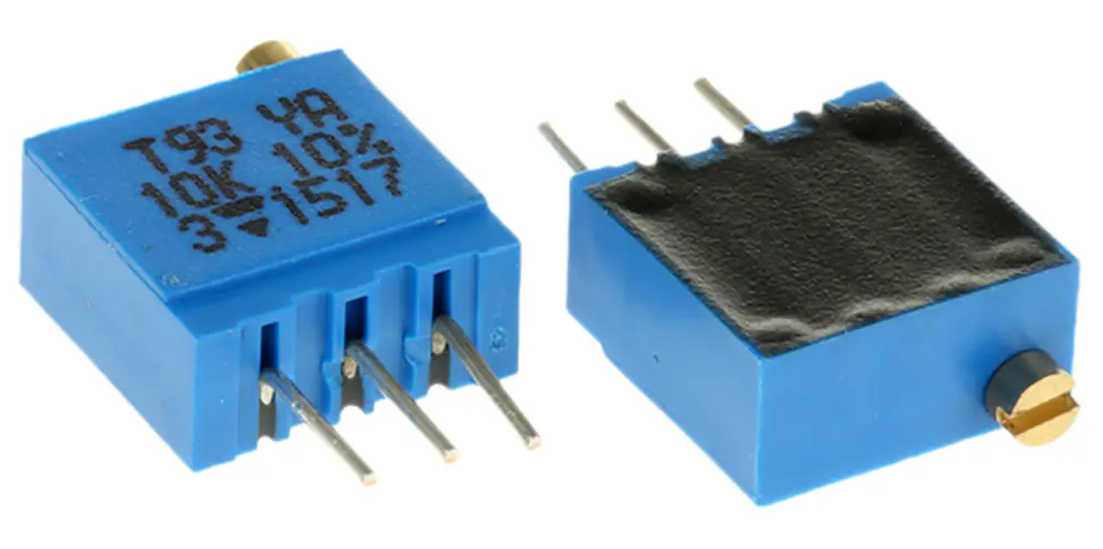 Potenciómetro para PCB Vishay serie T93, 10kΩ máximo, ±10%, ±100ppm/°C, 0.5W, vueltas: 21 vueltas (eléctricas), 23 ...