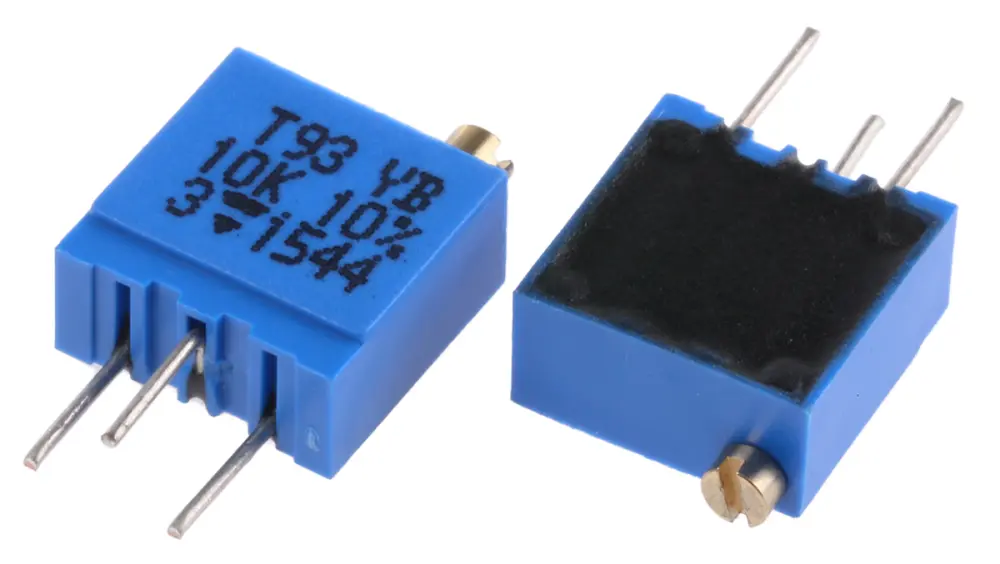 Potenciómetro para PCB Vishay serie T93, 10kΩ máximo, ±10%, ±100ppm/°C, 0.5W, vueltas: 21 vueltas (eléctricas), 23 ...
