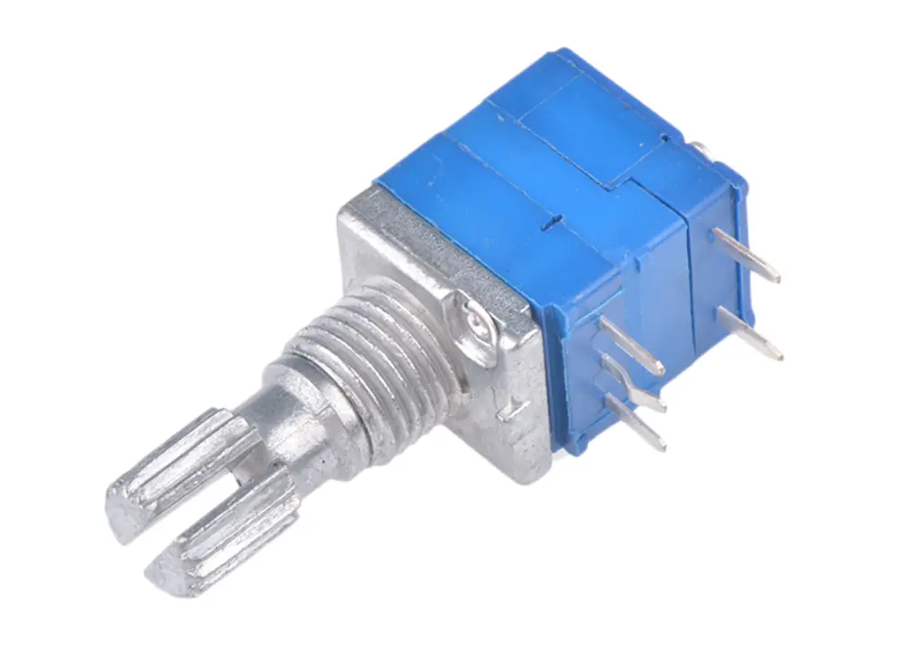 Potenciómetro de 10kΩ, ±10%, 0.05W, serie PTR90, 1 módulo, Eje moleteado, eje de 6 mm de Ø, Montaje en orificio pasan...