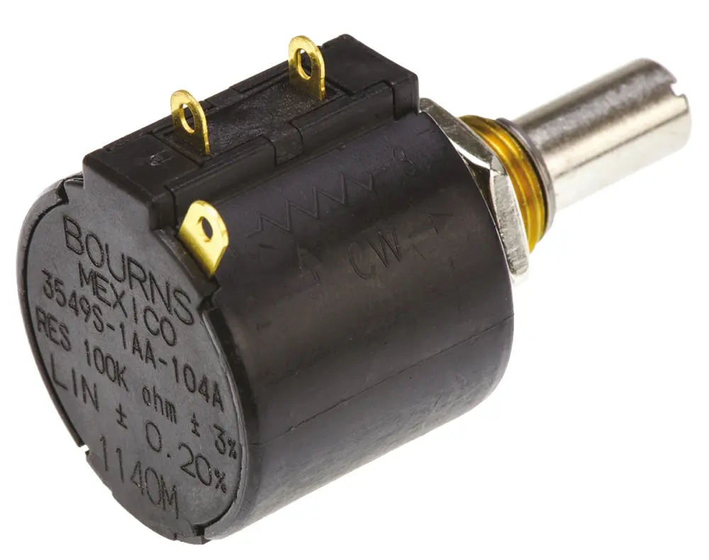 Potenciómetro de 10kΩ, ±10%, 2W, serie 3549, 1 módulo, 10 vueltas, Eje ranurado, eje de 6,35 mm de Ø, Montaje de | 35...