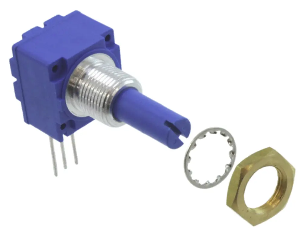 Potenciómetro de 5kΩ, ±20%, 2W, serie 91, 1 módulo, 1 vuelta, Eje ranurado, eje de 6 mm de Ø, Montaje en Panel | 91R1...