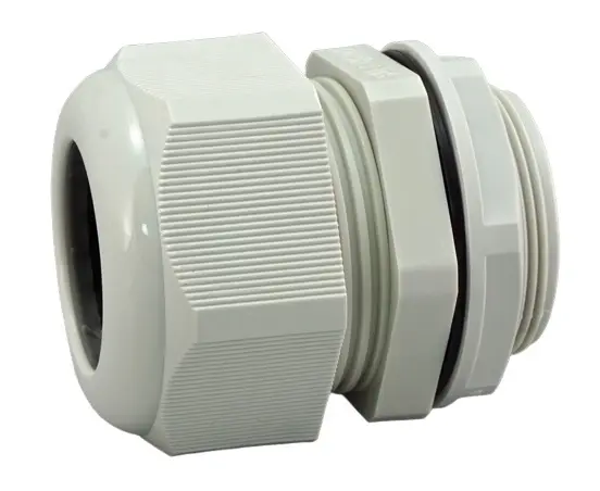 Prensaestopas de Nylon 66 Gris, rosca PG9, contratuerca incluida, IP68, Pirorretardante, autoextinguible