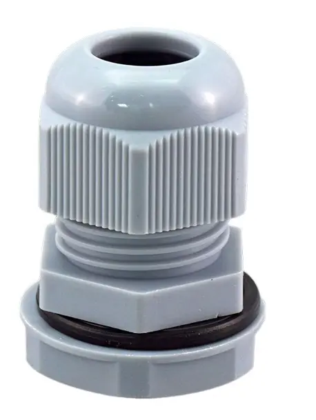 Prensaestopas de Nylon 66 Gris, rosca PG9, contratuerca incluida, IP68, Pirorretardante, autoextinguible