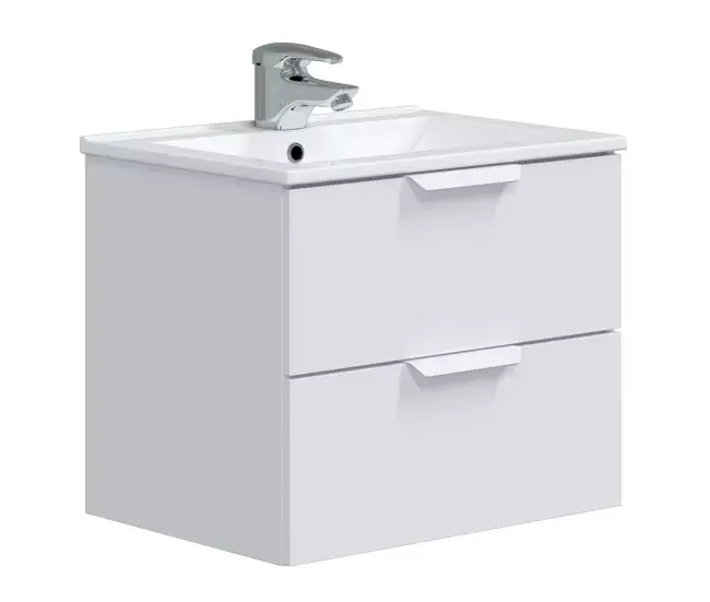 Mueble de Baño Suspendido Diminuto Estilo Contemporáneo Color Blanco Brillo 60 cm (Sin Lavabo)