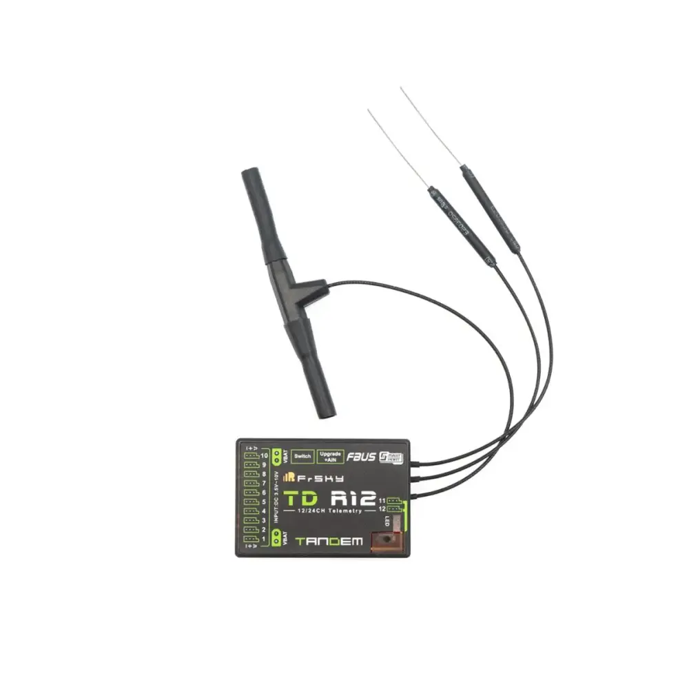 Receptor FrSky TD R12 - Receptor de doble banda de 12 puertos equipado con una triplicado antena (2×2.4G + 1×900M)
