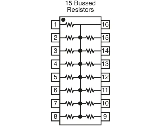 Matriz de resistencias Bourns, 1kΩ, ±2%, BUS, 15 resistencias, 2.25W, DIP, Serie 4100R, Montaje en orificio pasante | 41...