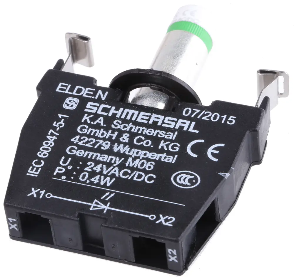 Conector y bloque terminal Schmersal ELDE.N de 3 vías, 8A, 250 V, Sujeto con Tornillo, de color Verde | ELDE.N GN 24