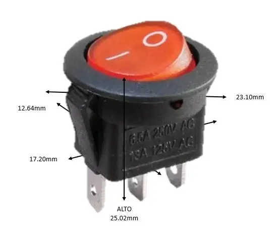 Regleta con Interruptor SWITCH LUMINOSO REDONDO COLOR ROJO 6.5 - 13