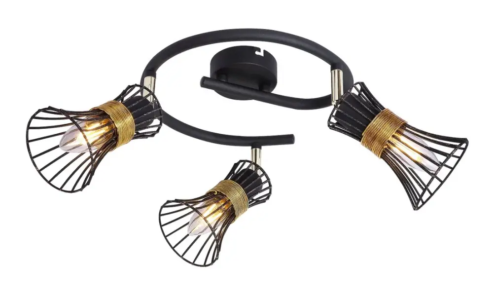 54814-3 REGLETA 3 FOCOS METÁLICO NEGRO DORADO 3xE14 40W 230V PURRA GLOBO