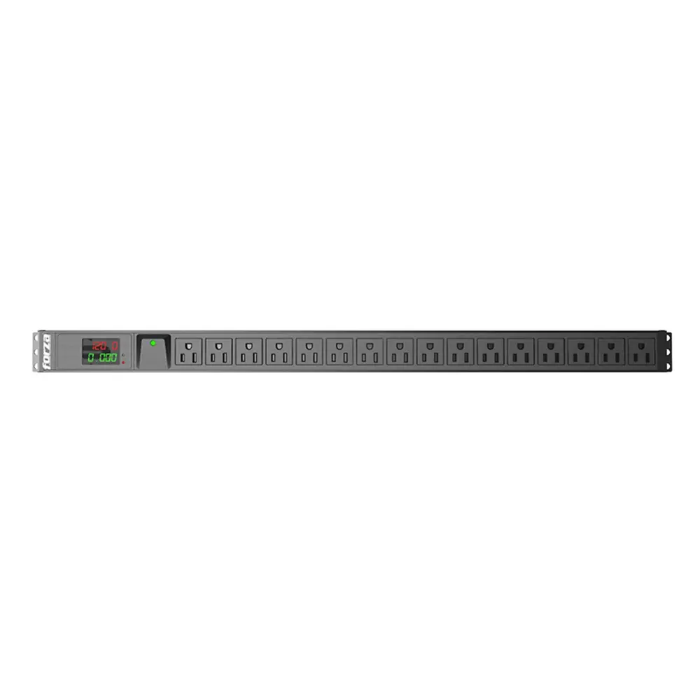 Supresor de Sobretensiones Certificado Regleta PDU Forza Inteligente con Pantalla LCD 1800W y 16 Tomas NEMA 5 110V