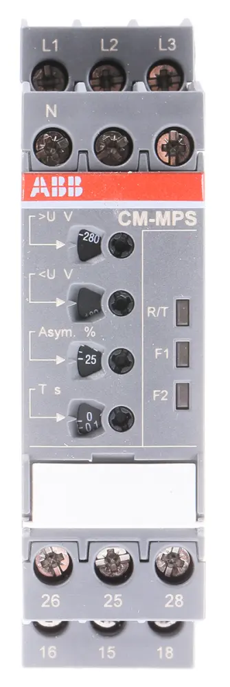 Relé de supervisión de Fase, tensión ABB serie CM-MPS, DPDT, 3 fases, para carril DIN | 1SVR730885R3300 CM-MPS.21S