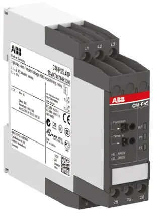 Relé de supervisión de Fase, tensión ABB serie CM-PSS, DPDT, 3 fases, para carril DIN | 1SVR730784R2300 CM-PSS.31S