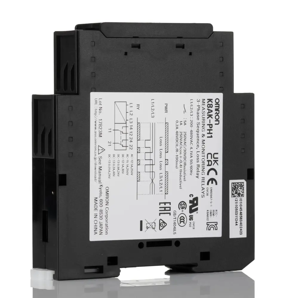 Relé de supervisión de Fase Omron serie K8AK-PH, DPDT, 3 fases, para carril DIN | K8AKPH1200500VAC