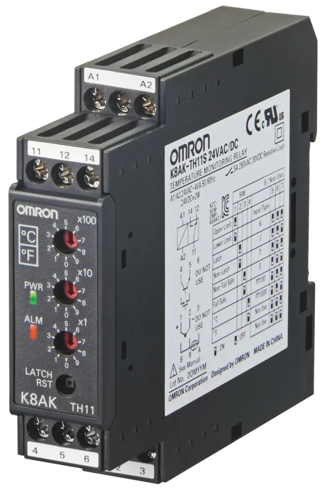 Relé de supervisión de Temperatura Omron serie K8AK-TH, SPDT, 1 fase, para carril DIN | K8AK-TH12S 100-240VAC