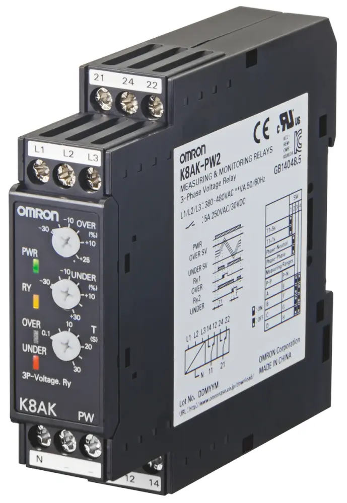 Relé de supervisión de Tensión Omron serie K8AK, SPDT, 3 fases | K8AKPW2380480VAC