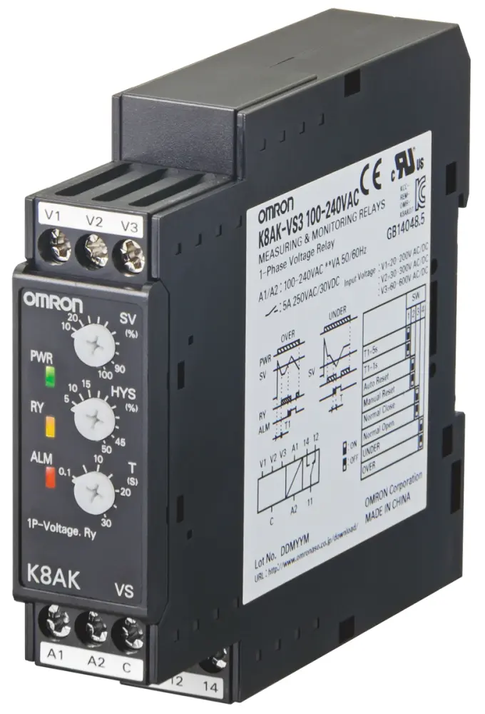 Relé de supervisión de Tensión Omron serie K8AK-VS, SPDT, 1 fase | K8AK-VS2 100-240VAC