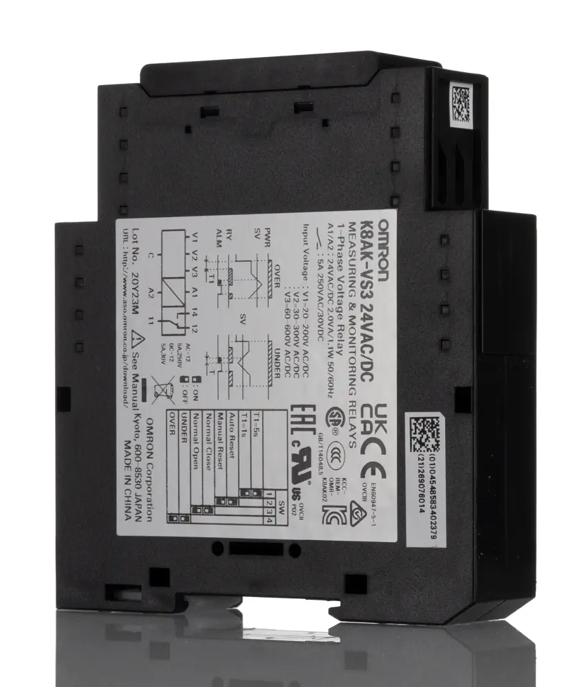 Relé de supervisión de Tensión Omron serie K8AK-VS, SPDT, 1 fase | K8AK-VS3 24VAC/DC