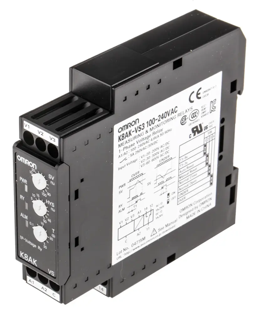 Relé de supervisión de Tensión Omron serie K8AK-VS, SPDT, 1 fase | K8AK-VS3 100-240VAC