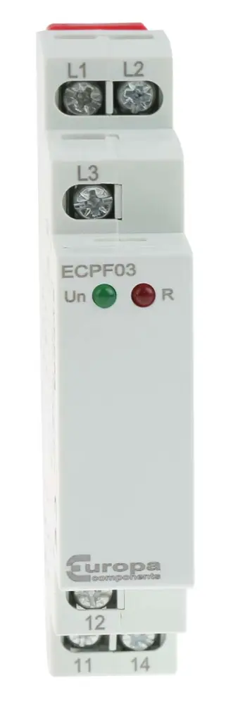 Relé de supervisión de Fase, tensión Relpol serie ECPF, SPDT, 3 fases, para carril DIN | ECPF03