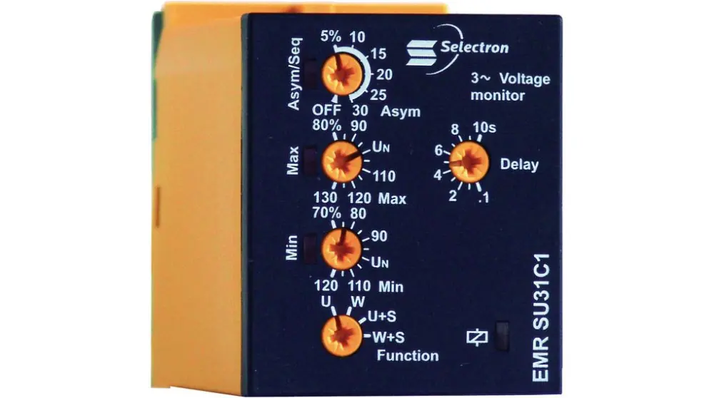 Relé de supervisión Selectron, DPDT, 3 fases, para carril DIN | EMR SU31D1