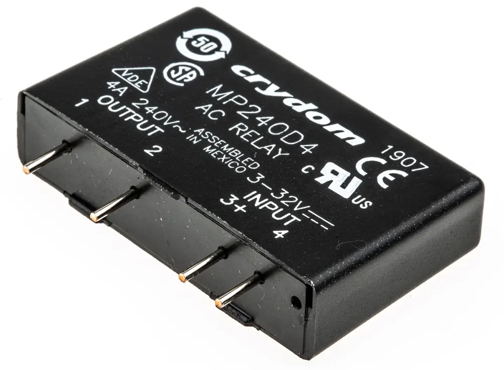 Relé de estado sólido Sensata Crydom, control 3 → 32 Vdc, carga 24 → 280V ac, 4 rms máx., montaje en PCB | MP240D4 ...