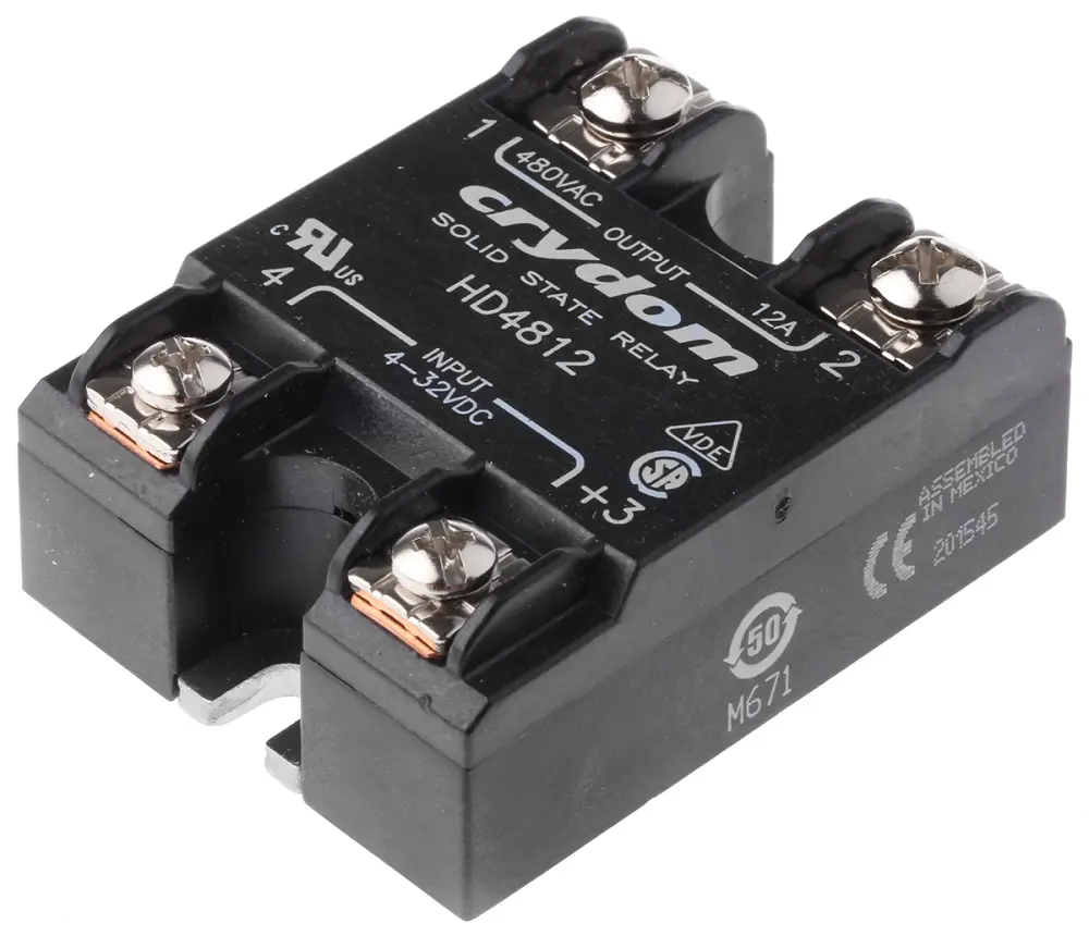 Relé de estado sólido Sensata Crydom, control 3 → 32 Vdc, carga 48 → 530V ac, 12 máx., montaje en panel | HD4812 Se...