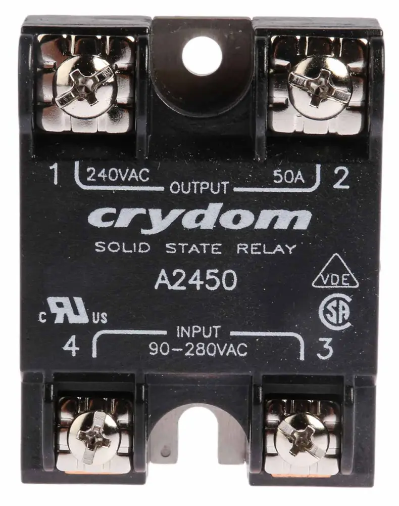 Relé de estado sólido Sensata Crydom 1, control 90 → 280 Vac, carga 24 → 280V ac, 50 rms máx., montaje | A2450 Sens...