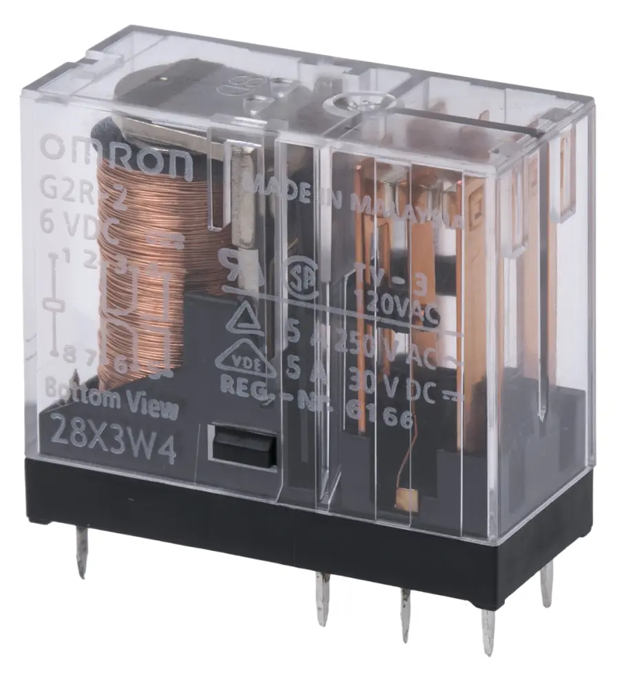 Relé de potencia sin enclavamiento Omron G2R de 2 polos, DPDT, bobina 6V dc, 5A, Montaje en PCB | G2R-2 DC6