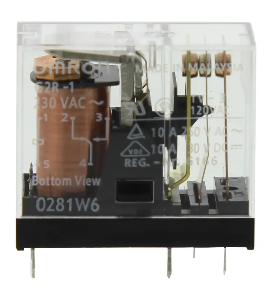 Relé de potencia sin enclavamiento Omron G2R-1 de 1 polo, SPDT, bobina 230V ac, 10A, Montaje en PCB | G2R-1 AC230