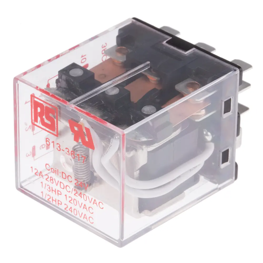 Relé de potencia sin enclavamiento de 3 polos, 3PDT, bobina 24V dc, 12A, enchufable