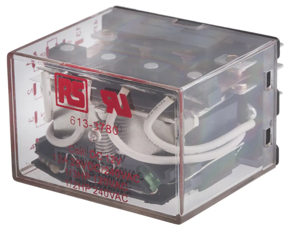 Relé de potencia sin enclavamiento de 4 polos, 4PDT, bobina 12V dc, 12A, enchufable