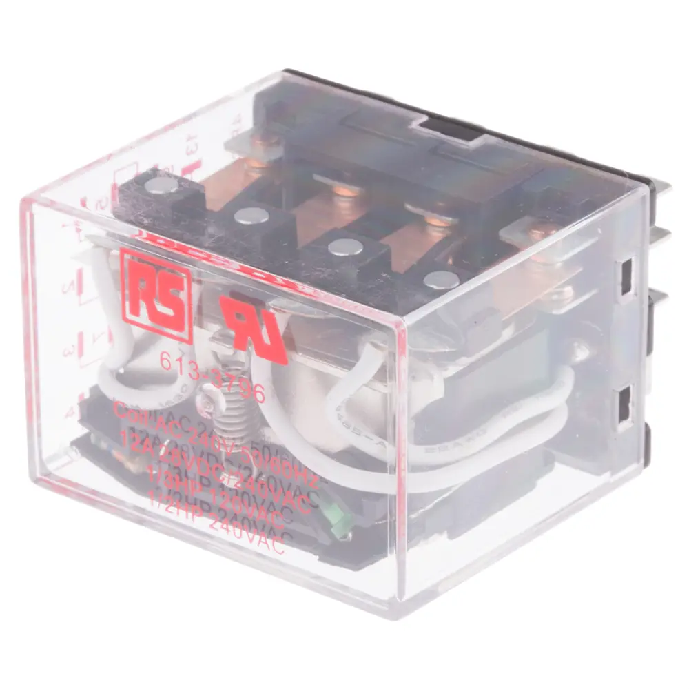 Relé de potencia sin enclavamiento de 4 polos, 4PDT, bobina 240V ac, 12A, enchufable