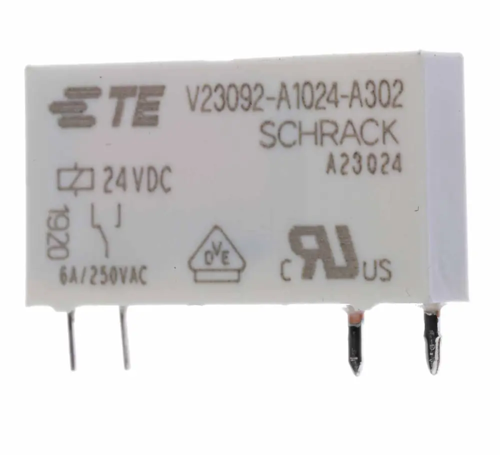 Relé de potencia sin enclavamiento TE Connectivity SNR de 1 polo, SPST, bobina 24V dc, 6A, Montaje en PCB | V23092-A1024-...