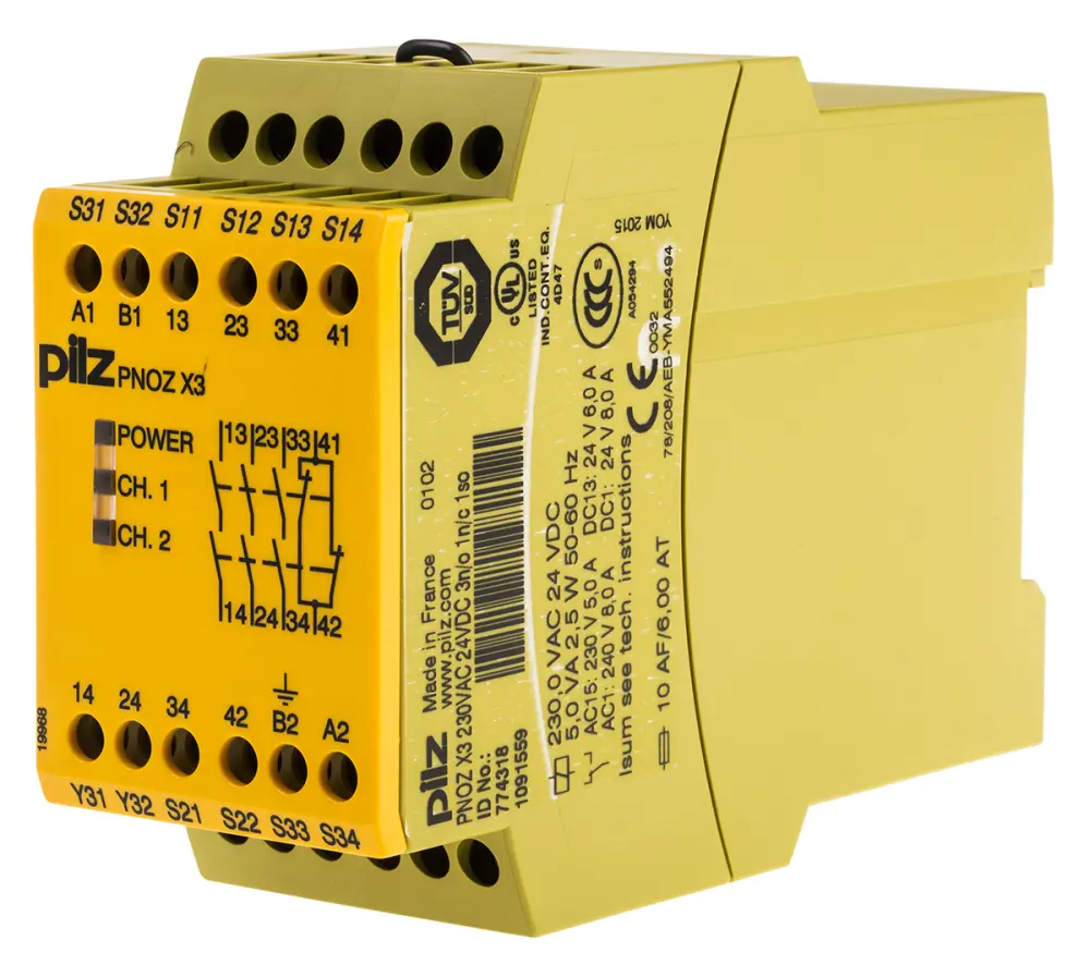 Relé de seguridad Pilz PNOZ X PNOZ X3 de 2 canales, para Parada de Emergencia, 24 V dc, 230V ac, cat. seg. ISO 13849-1 4 ...