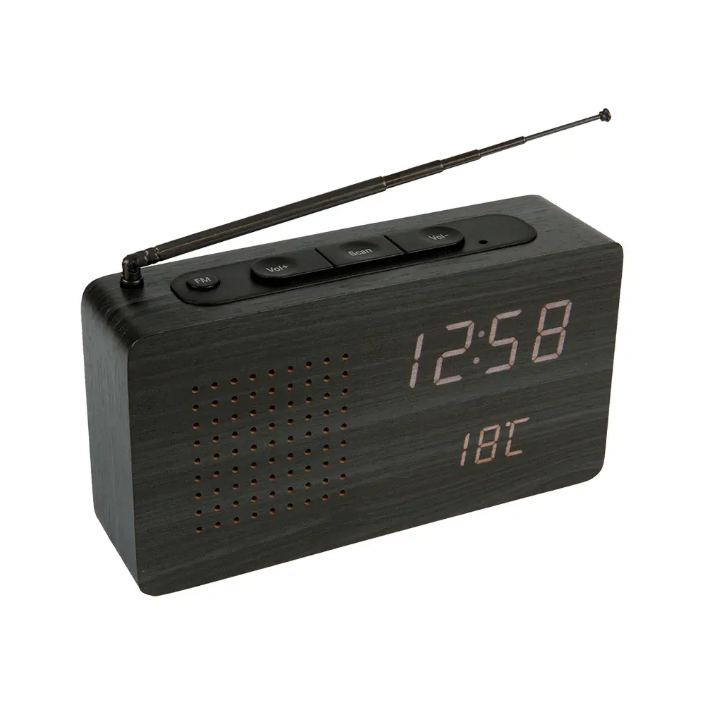Radio reloj - Negro en Acero Inoxidable
