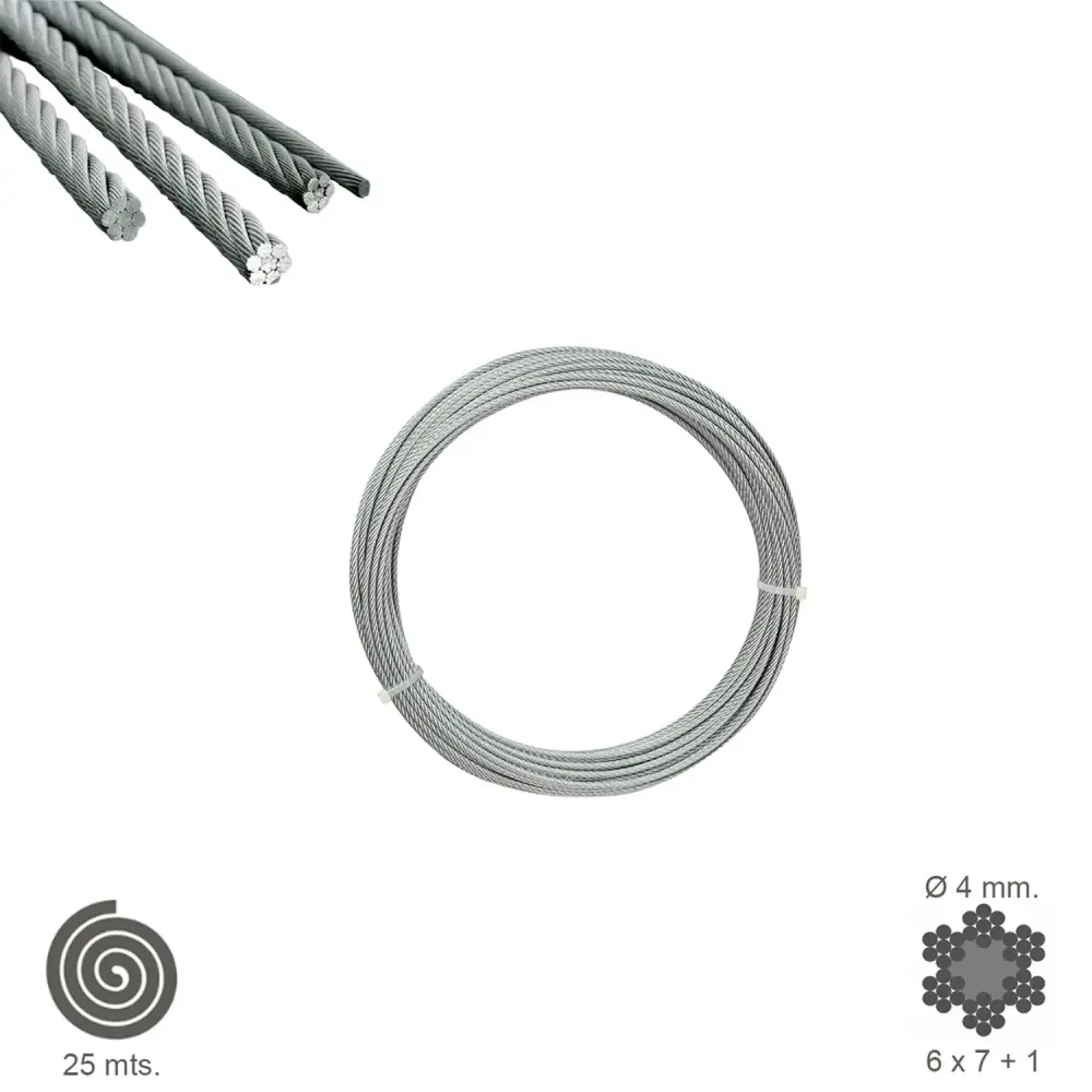Cable Galvanizado 4 mm. (Rollo 25 Metros) No Elevacion con Garantí Oficial