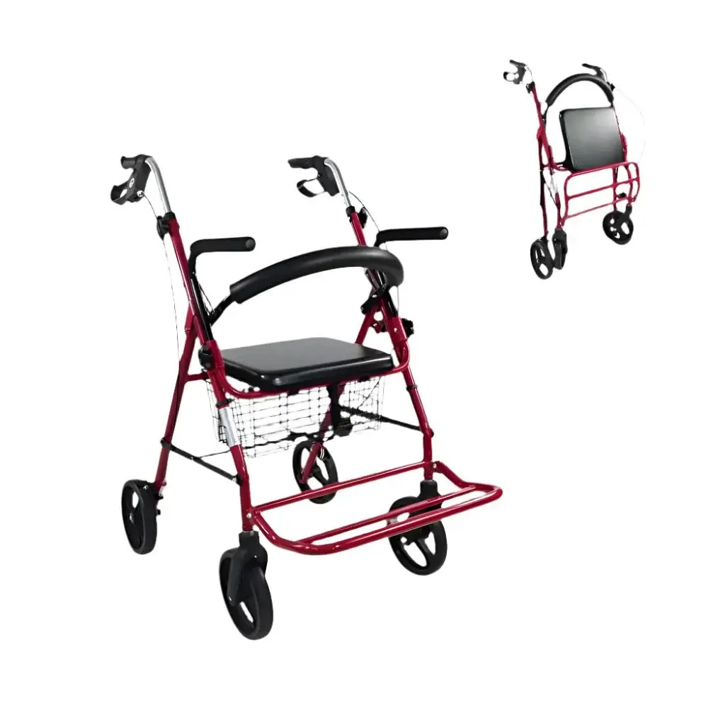 Premium Hi-Fi Andador 4 ruedas | Plegable | Aluminio | Frenos en manetas | Asiento y respaldo | Burdeos | Colón | Mobiclinic