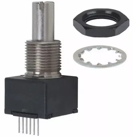 Encoder óptico Bourns serie EM14, 32 impulsos/rev, 120rpm máx., salida CMOS, HCMOS, TTL, con Pasador Axial Multiuso, 5 |...
