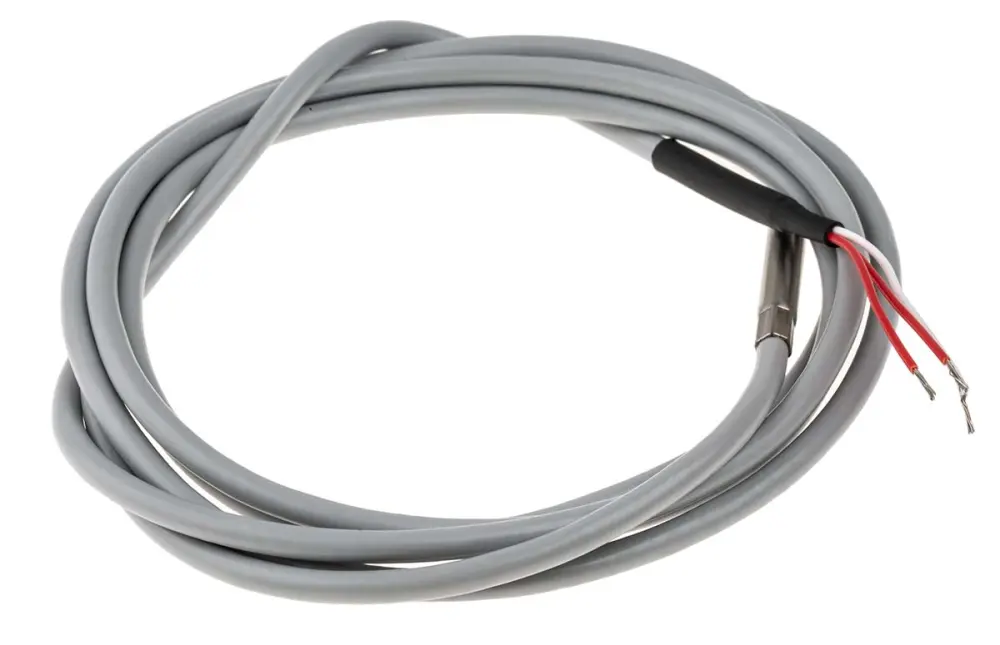 Sensor RTD PT100 de 3 hilos, sonda: Ø 5mm, long. 50mm, cable de 1.5m, temp. -20°C → +100°C