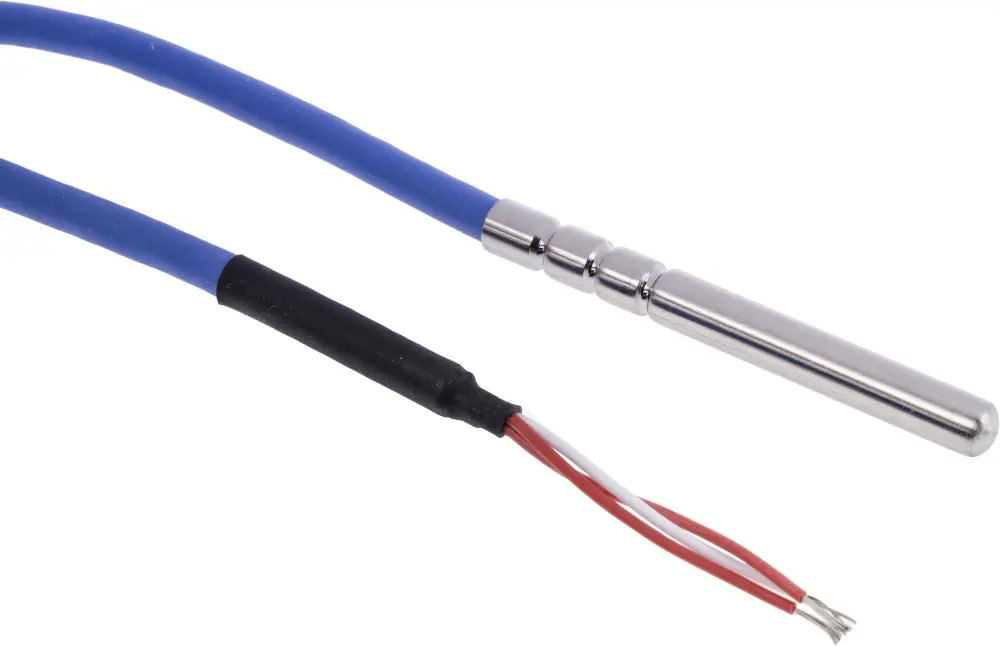 Sensor RTD PT100 de 4 hilos, sonda: Ø 6mm, long. 60mm, cable de 2.5m, temp. -20°C → +200°C