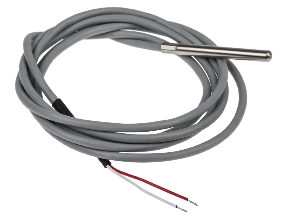 Sensor RTD PT1000 de 2 hilos, sonda: Ø 5mm, long. 50mm, cable de 1.5m, temp. -20°C → +100°C