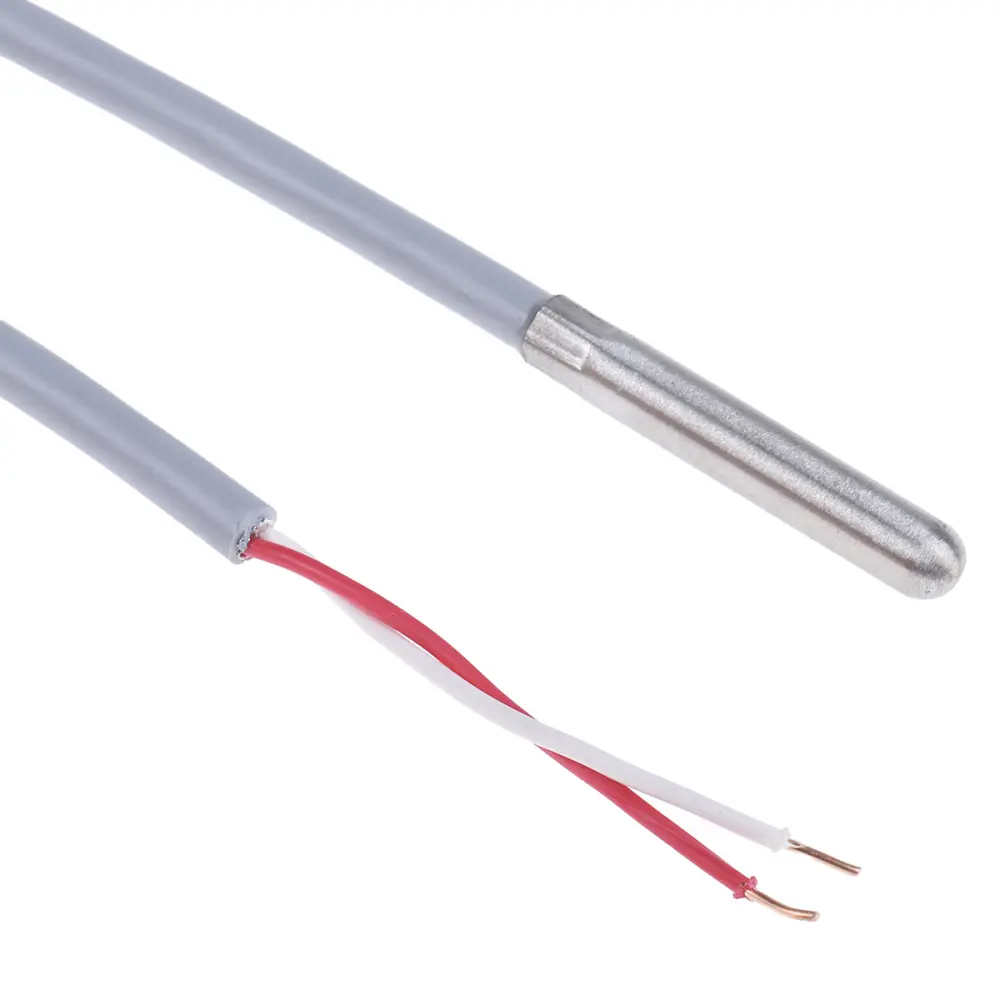 Sensor RTD PT1000 de 2 hilos, sonda: Ø 6mm, long. 35mm, cable de 2m, temp. -20°C → +100°C