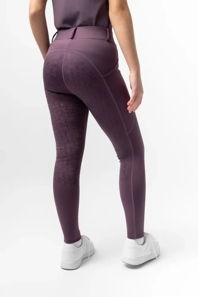 Dea Mallas de Equitación Infantil con asiento completo Carbón plum 134-140