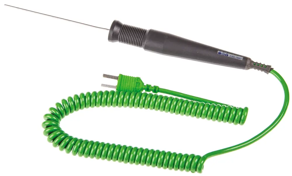 Sonda de temperatura de tipo K , hasta +1100 °C ±0.25 %, Ø 1.5mm x 100mm, cable de 2m