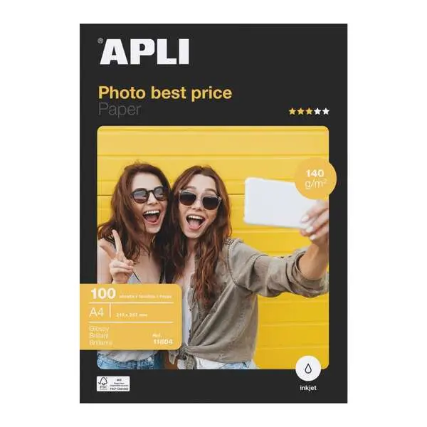 Apli Papel Fotografico Bestprice A4 140gr - Acabado Resplandeciente - 100 Hojas