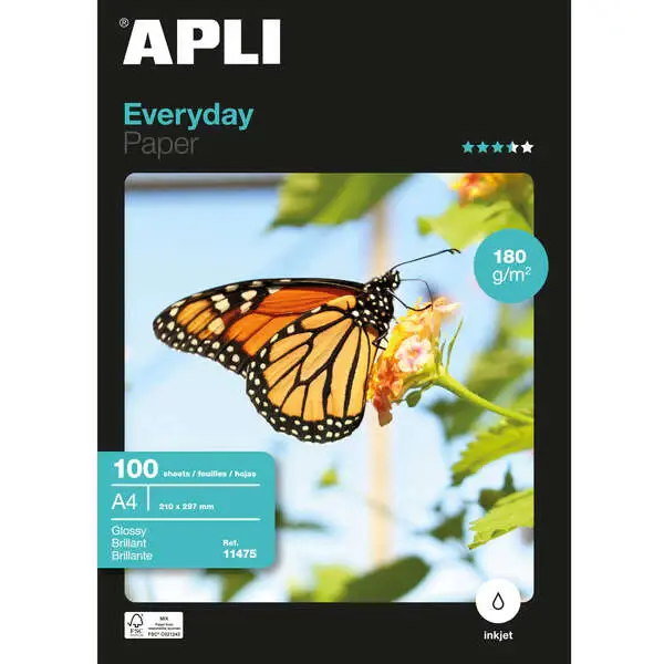 Apli Papel Fotografico Everyday A4 180gr - Acabado Deslumbrante - 100 Hojas